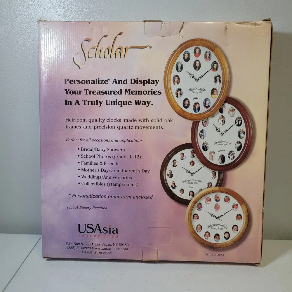 Scholar‎ Cherry Wood Memories In Time Photo Frame Clock School Pictures